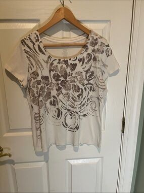 St. John's Bay Cream Short-Sleeve Tee with Taupe Floral Swirl
